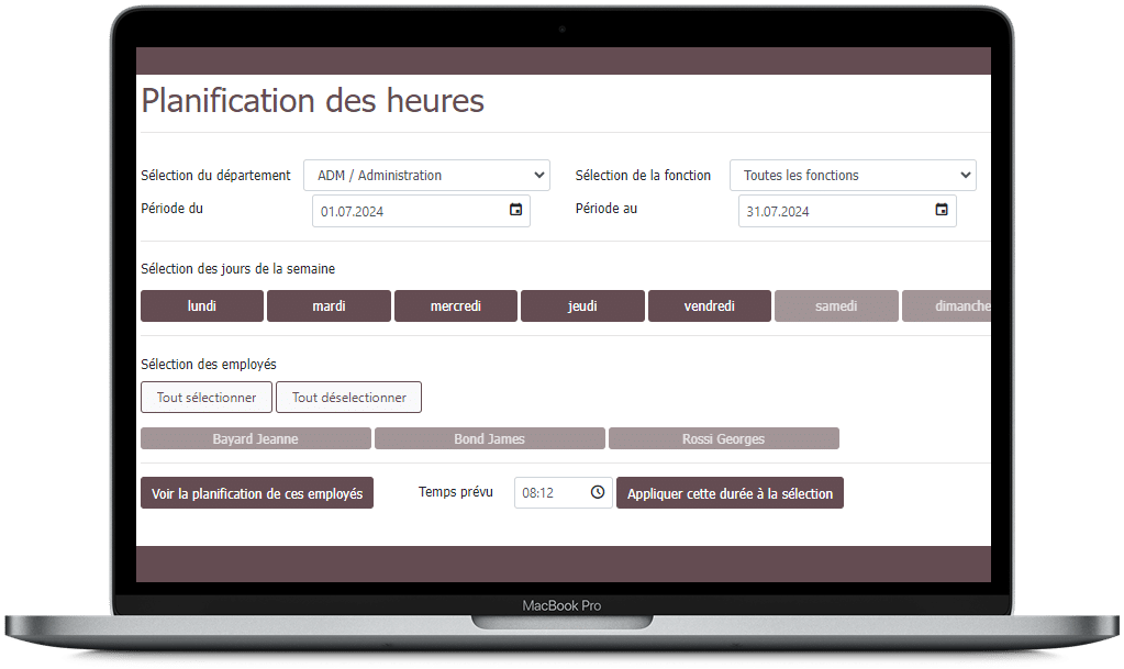 Planification des heures de travail